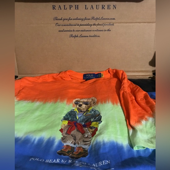 Polo Ralph Lauren Tri Color Tye Dye Polo Bear Size Medium - Picture 1 of 5
